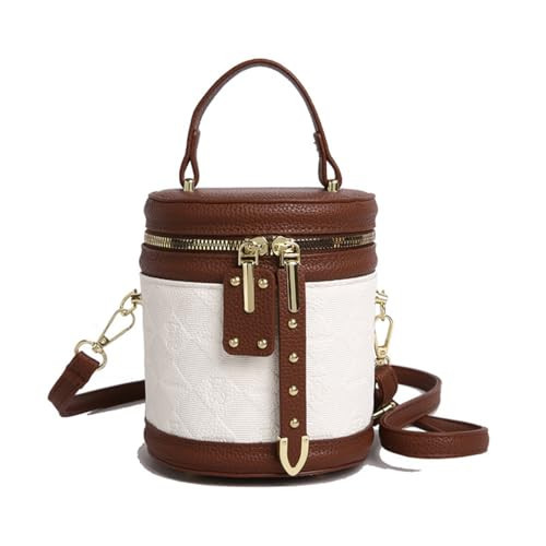 Crossbody Bucket Bags for Women Small Quilted Cylinder Round Purses Shoulder Mini Leather Barrel Top Handle Handbags (Brown) | Amazon (US)