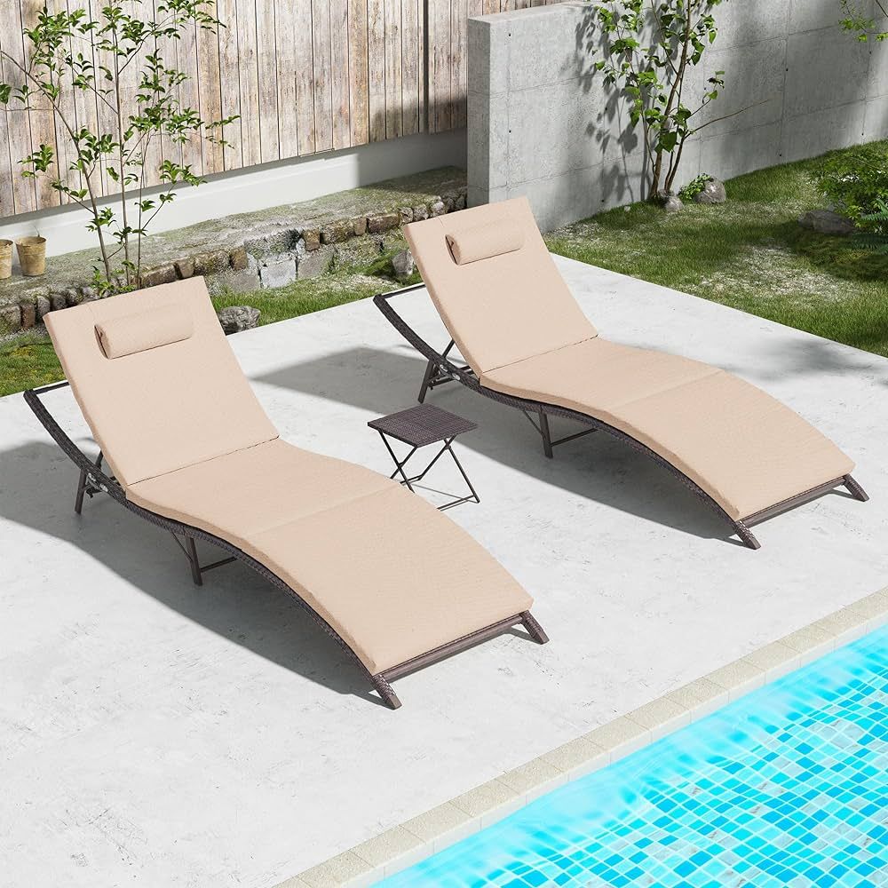 Kullavik Lounge Chair for Outside,3 Pieces Chaise Lounge Outdoor Folding Pool Lounge Chairs Inclu... | Amazon (US)