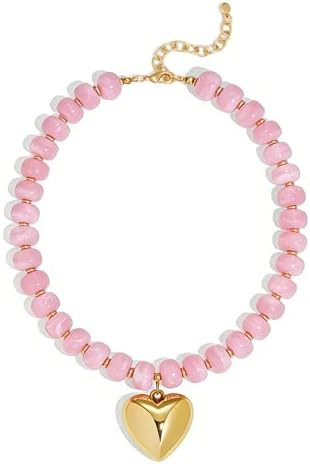 WOWORAMA Chunky Heart Necklaces for Women Colorful Resin Beaded Choker Necklace Gold Puffy Heart ... | Amazon (US)