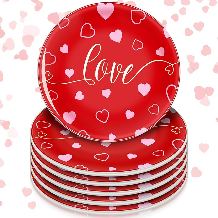 6 Pack 6 Inch Valentine's Day Love Ceramic Plates Pink Heart Tableware Reusable Dinnerware Desser... | Amazon (US)