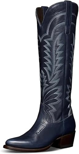 Vertundy Knee High Cowboy Boots For Women Pointed Toe Cowgirl Low Chunky Heel Western Boots | Amazon (US)