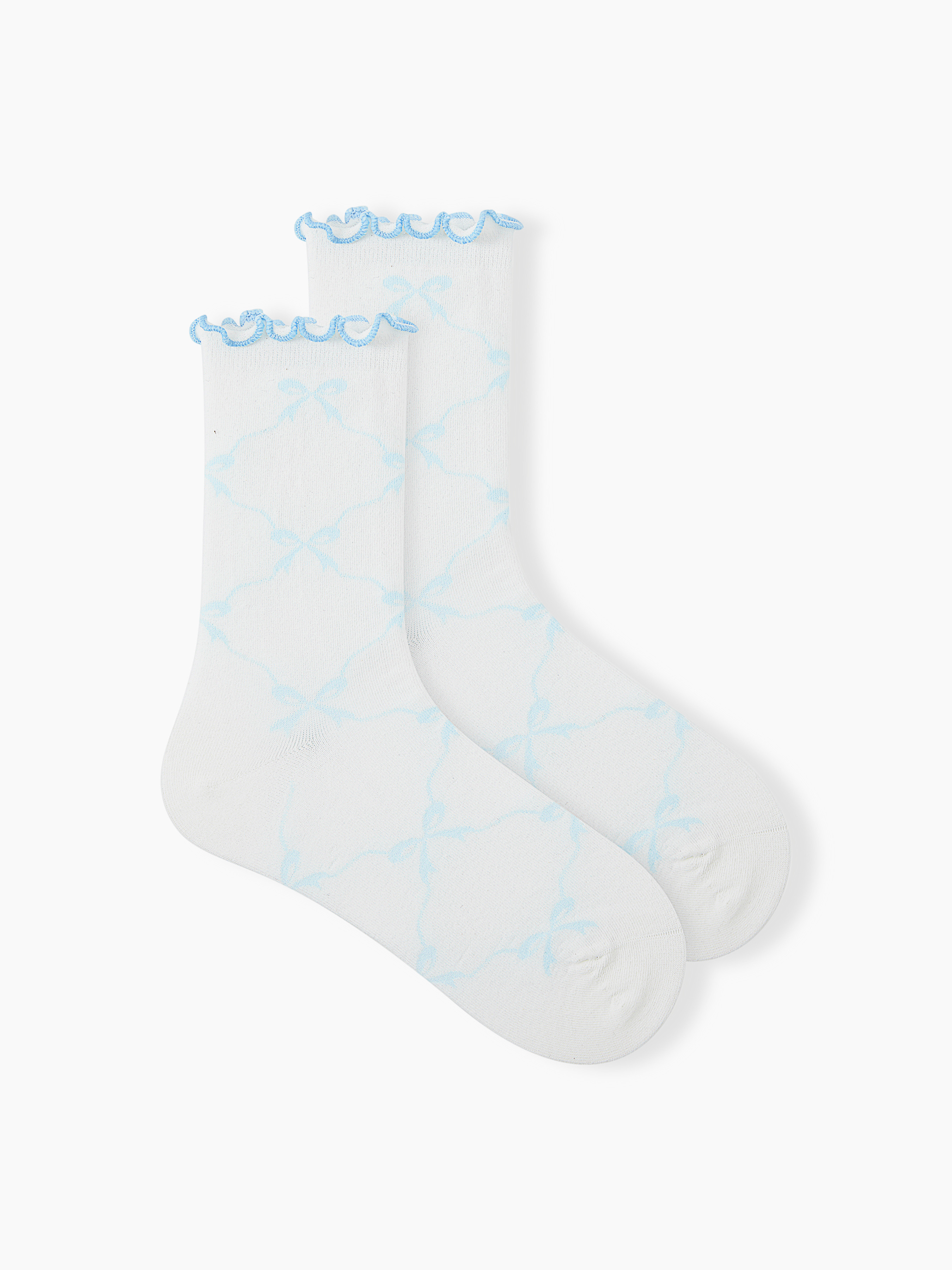Cotton BOWKNOT & RUFFLE RIBBED CREW SOCKS For Daily Casual | Cider