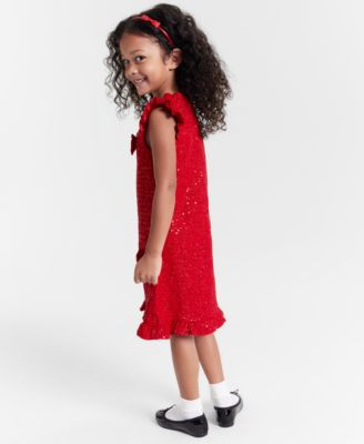Rare Editions Little Girls Sequin Tweed Dress Social Dress with Headband, 2 Piece - Macy's | Macy's