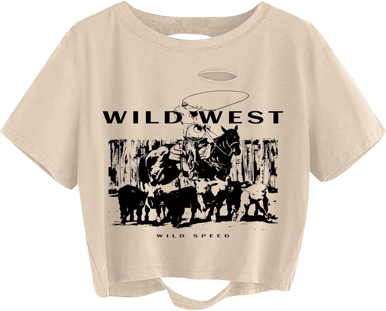 Avanova Women Sun Moon Graphic Distressed Crop Top Oversized Short Sleeve Ripped Tee Shirt | Amazon (US)