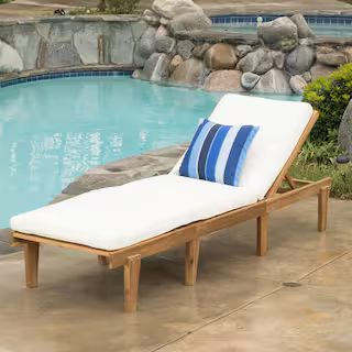 Noble House Ariana Teak Wood Outdoor Chaise Lounge with Cream Cushion-7344 - The Home Depot | The Home Depot