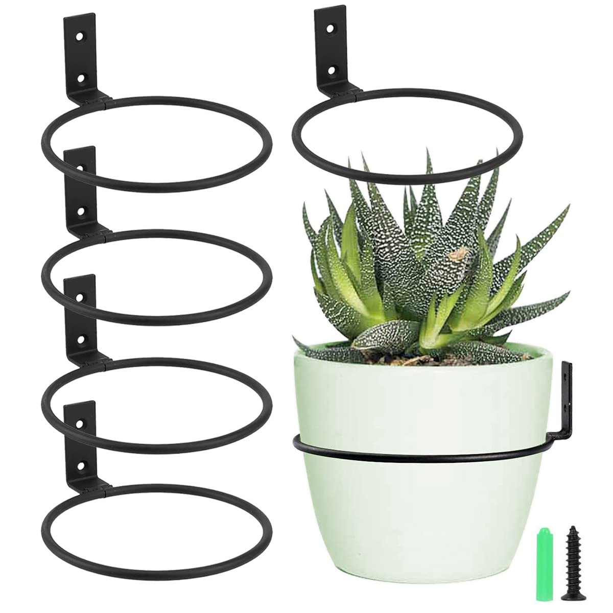 6 Inch Plant Holder Ring 6 Pack Wall Mounted Flower Pot Holder Ring Metal Black Hanging Basket Br... | Amazon (US)