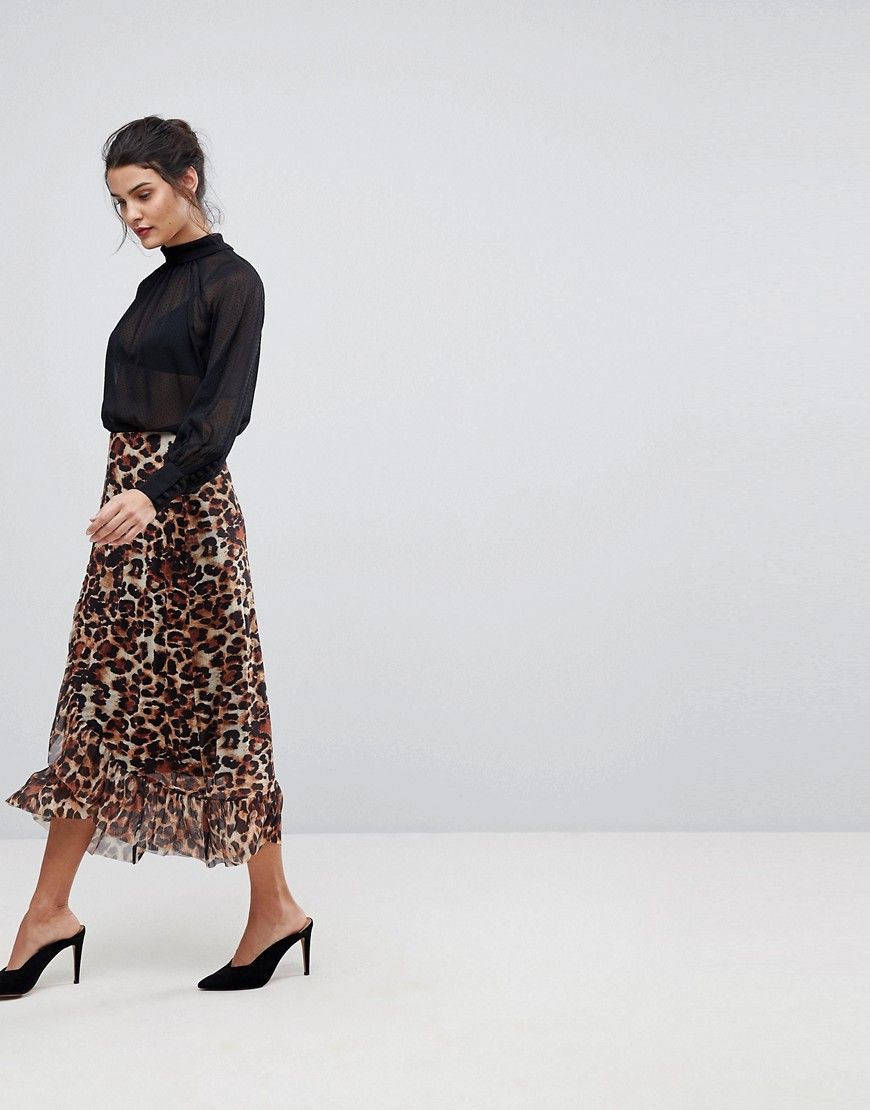 Y.A.S Long Leopard Print Skirt - Black | ASOS US