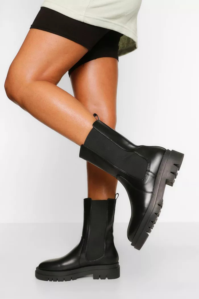 Calf High Chunky Sole Chelsea Boots | Boohoo.com (UK & IE)