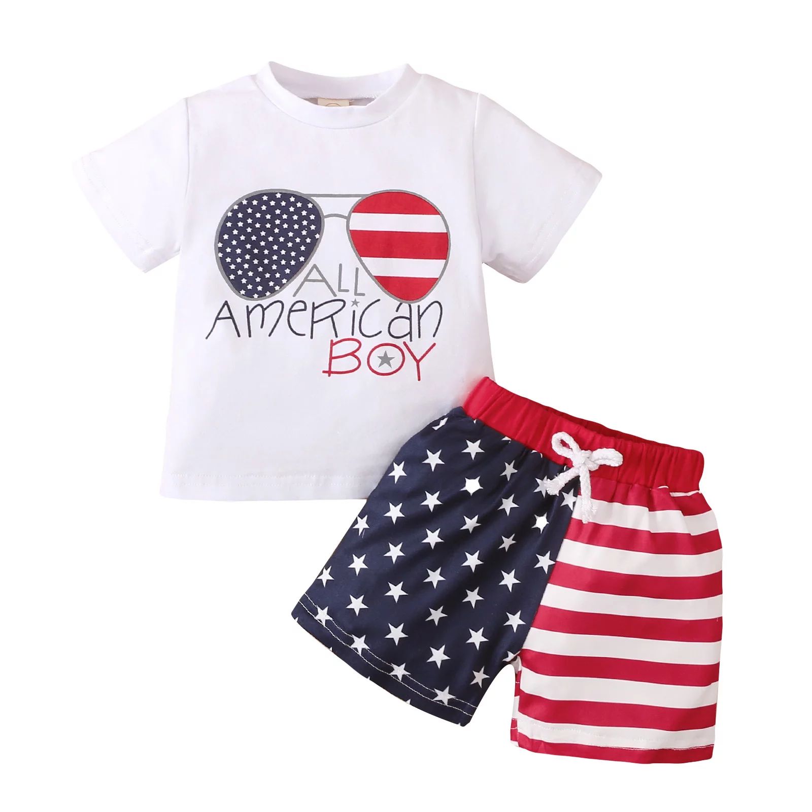 Tiqanon Baby Boys 4th of July Outfit American Flag T-Shirt Short Set, White, 0-3 Months | Walmart (US)