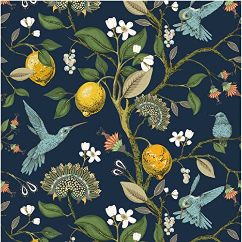 Blooming Wall Blue Bird Fresh Lemon Tree Peel and Stick Wallpaper Removable Self Adhesive Wall Mural Wall Decor, 14.5 Square Ft/Roll | Amazon (US)