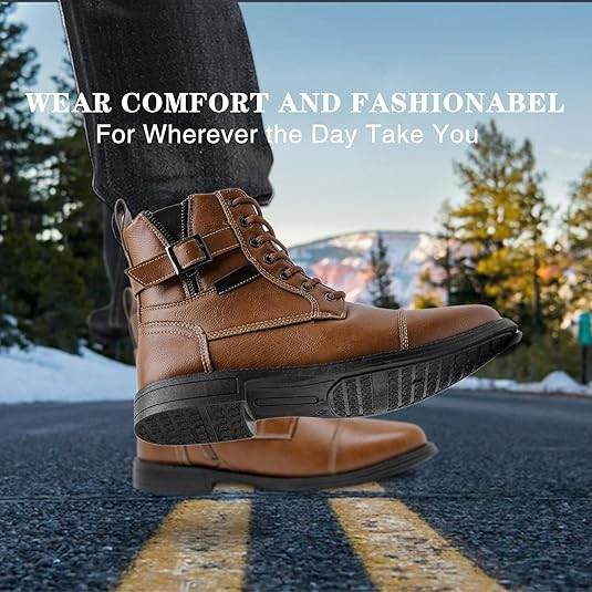 AMAPO Men Oxford Boots, Buckle Dress Boot, Casual Men Boots Lace-Up Side Zipper | Amazon (US)