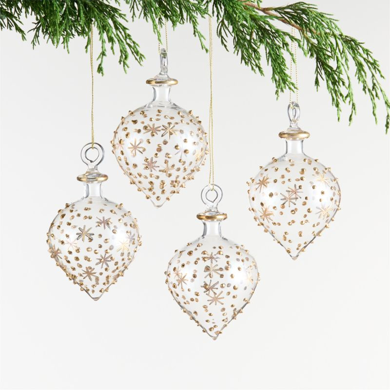 Gold & Clear Glass Onion Christmas Tree Ornament, Set of 4 + Reviews | Crate & Barrel | Crate & Barrel