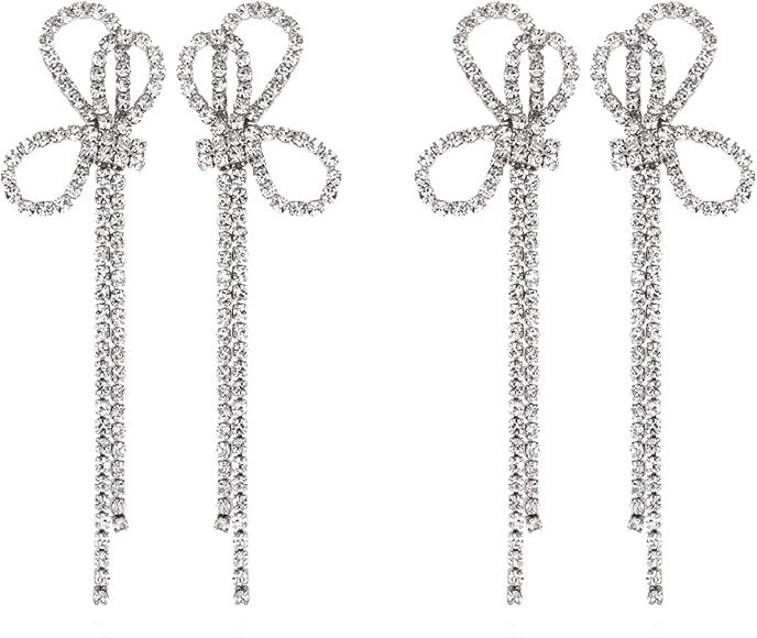 2 Pairs Bow Earrings for Women Rhinestone Bow Earrings Sparkly Cystal Bow Dangle Earrings Silver ... | Amazon (CA)