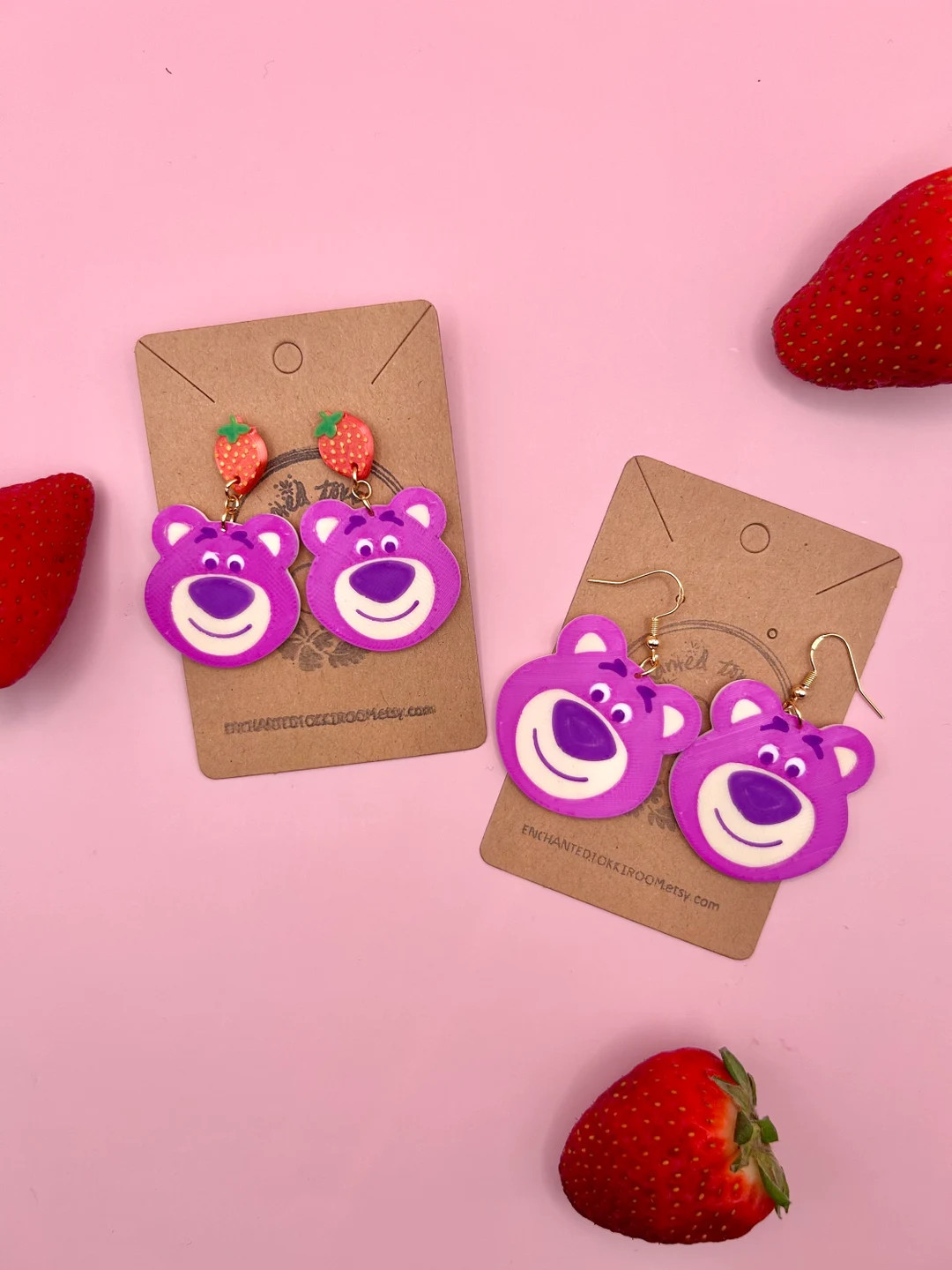 Disney Inspired Lotso Bear Earrings With Strawberry Studs 3D Printed Lotso Bear Earrings Toy Stor... | Etsy (US)
