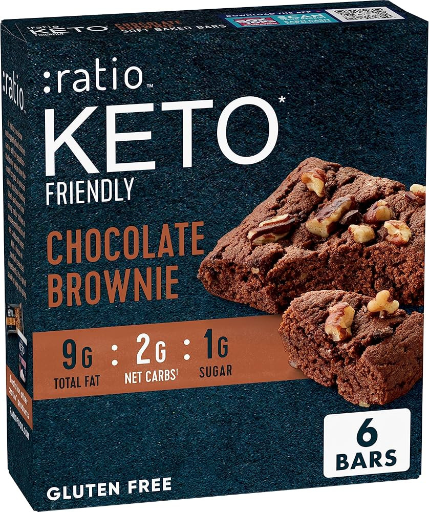 Ratio Soft Baked Bars, Chocolate Brownie, 1g Sugar, Keto Friendly, 5.34 OZ (6 Bars) | Amazon (US)