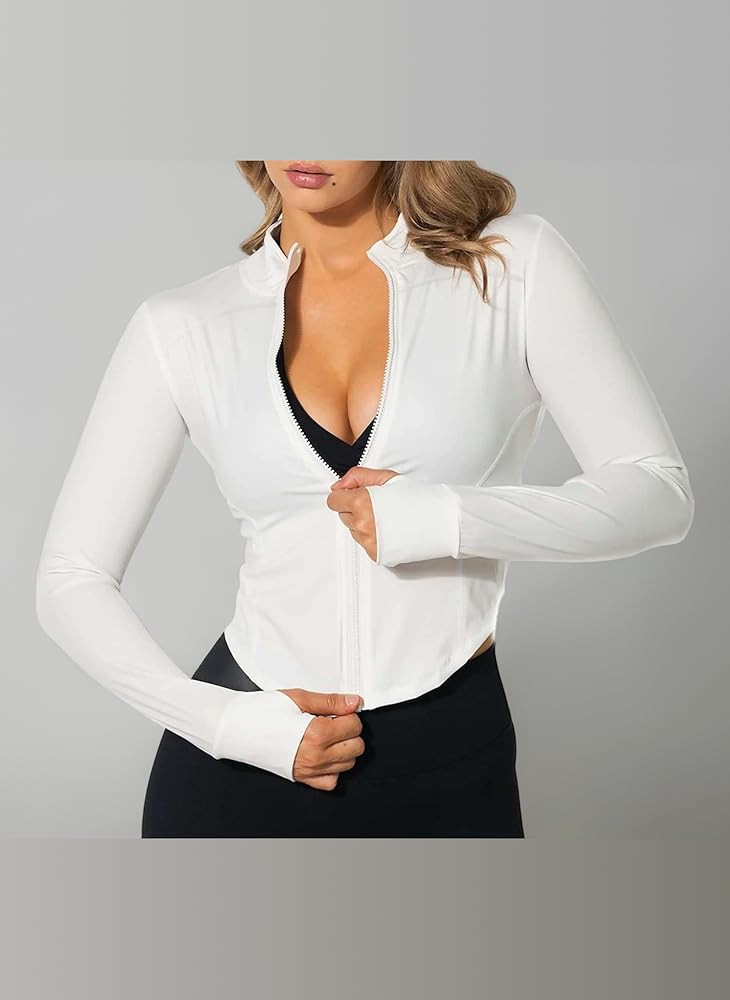 TZLDN Gym Jackets Women Zip Up Sports Running Jacket Gym Top Long Sleeve Cropped BBL Jacket Gym W... | Amazon (UK)