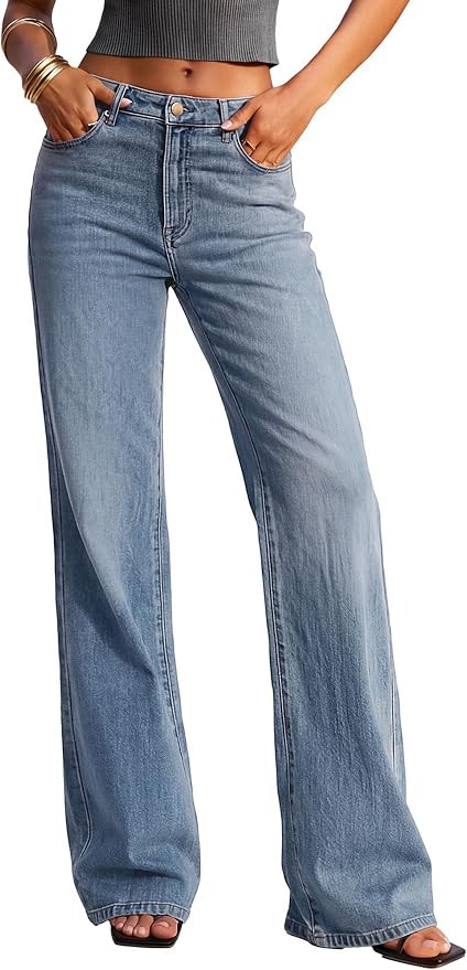 PRETTYGARDEN Women's Wide Leg Jeans High Waisted Denim Pants | Stretchy Flare Jeans, Comfy Soft, ... | Amazon (US)
