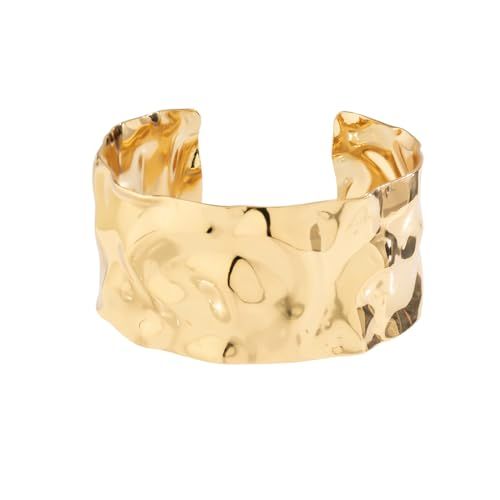 COLORFUL BLING Vintage Irregular Gold Cuff Bracelets for Women Chunky Wide Bracelets Statement Twisted Hammered Wrist Cuffs for Women Gifts-chunky gold | Amazon (US)