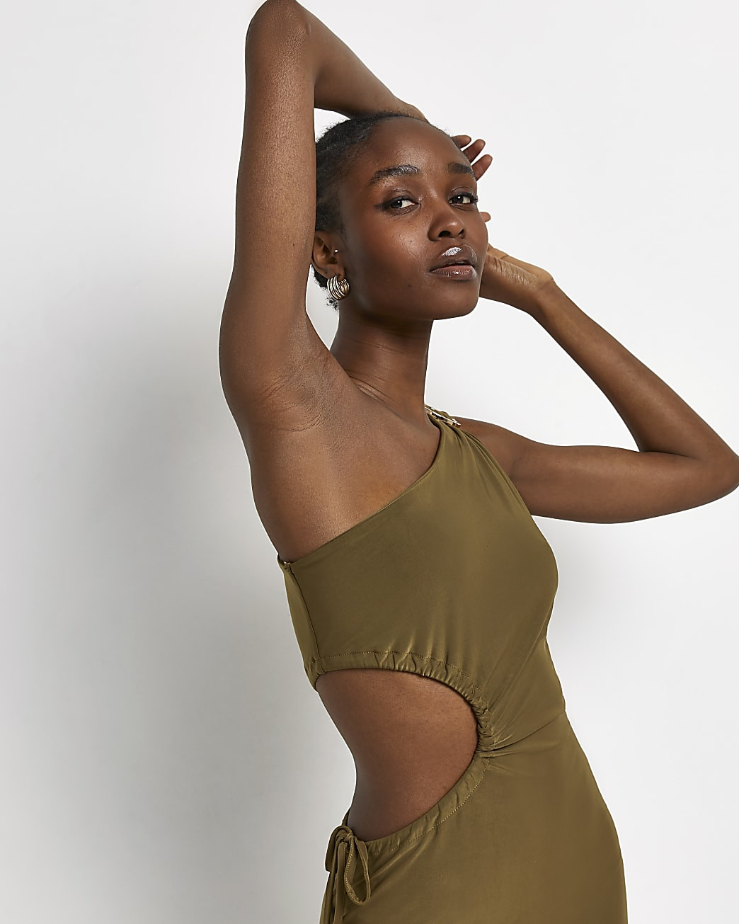 Khaki one shoulder bodycon maxi dress | River Island (UK & IE)
