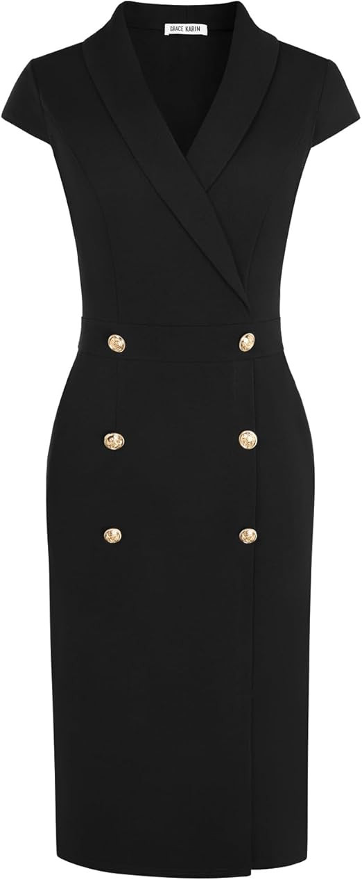GRACE KARIN Women Work Bodycon Dresses 2026,Business Office Midi Cap Sleeve Button Pencil Formal ... | Amazon (US)
