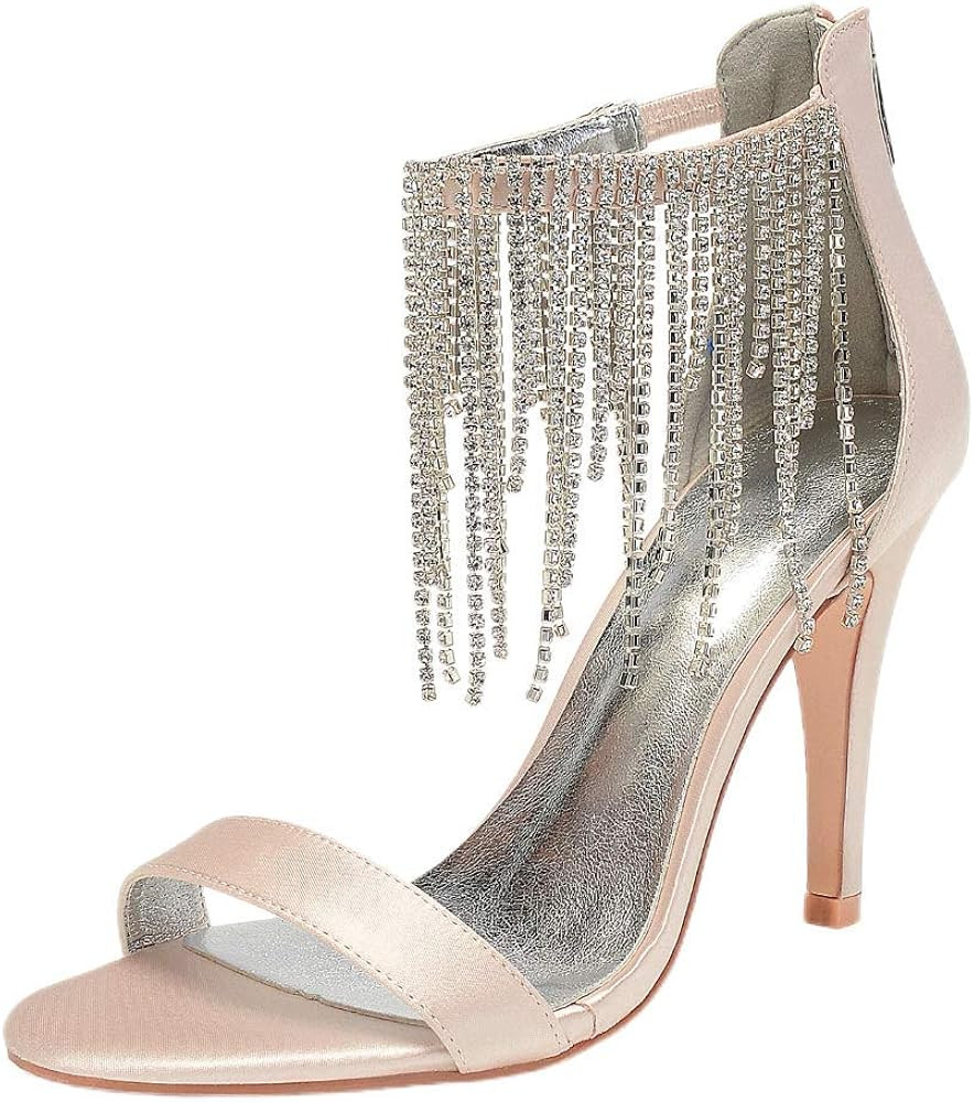Womens Fringe Rhinestones Sandals Open Toe Bride Party Job Dress Shoes Pendant Rhinestones Wedding H | Amazon (US)