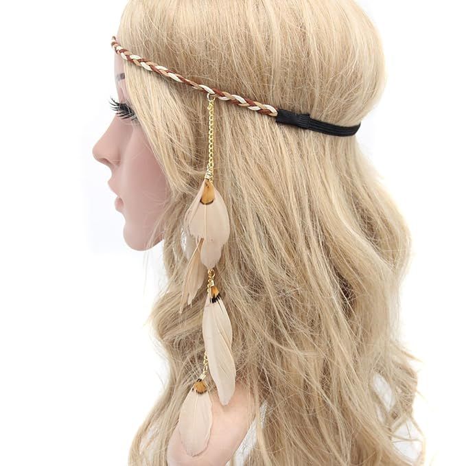 Women Lady Bohemian Tassels Hairband Headwear Hippie Feather Headband Hair Hoop Handmade Indian F... | Amazon (US)