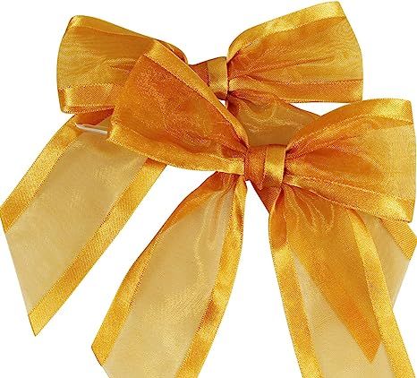 Gold Pre-Tied Organza Bows with Twist Ties. Pack of 12 Satin-Edged Fabric Bows Made of 1-1/2" Rib... | Amazon (US)
