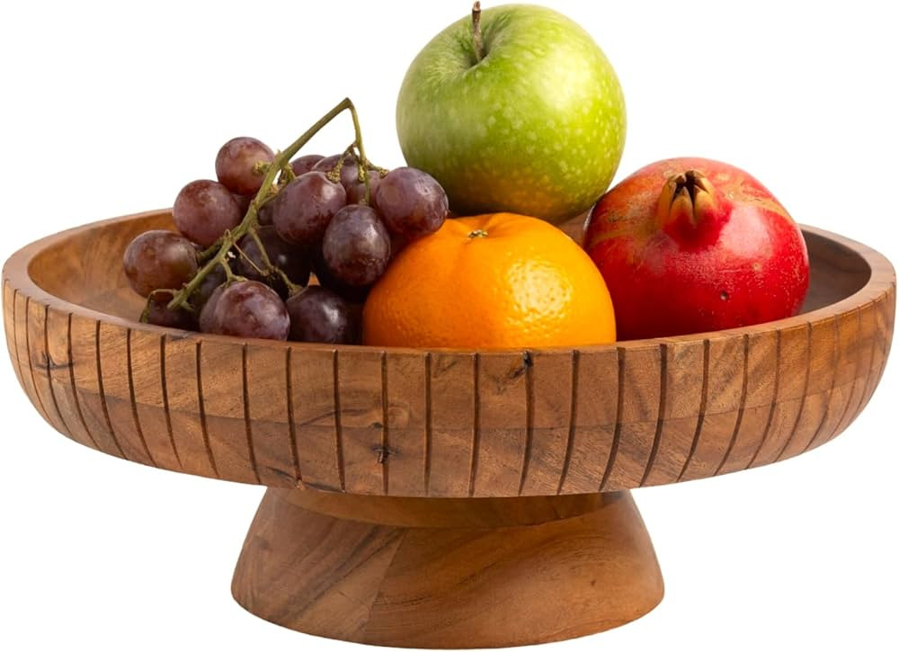 Acacia Wood fruit bowl with pedestal | 12" dia | Decorative bowl used as Centerpiece for kitchen ... | Amazon (CA)