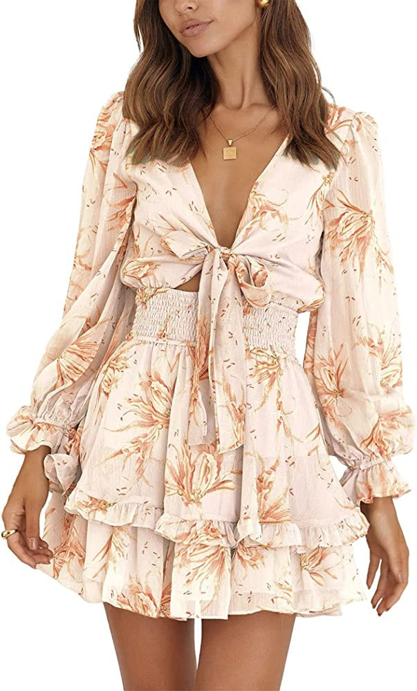 PRETTYGARDEN Women's Floral Short Summer Dresses Short Wedding Guest Dress Short Sleeve Dress | Amazon (US)