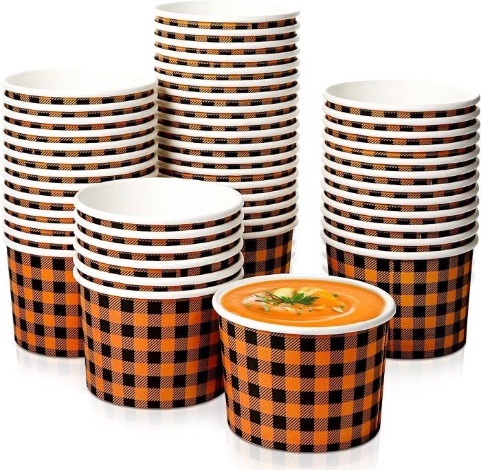 Potchen 50 Pack 9 oz Disposable Paper Soup Bowls, Fall Gingham | Amazon (US)