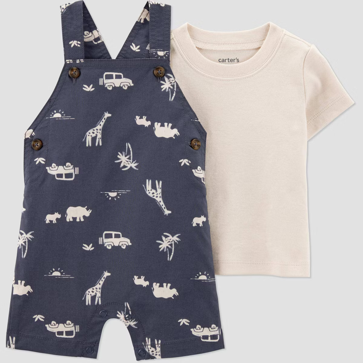Carter's Just One You® Baby Boys' 2pc Safari Short Sleeve T-Shirt & Overalls Set - Gray | Target