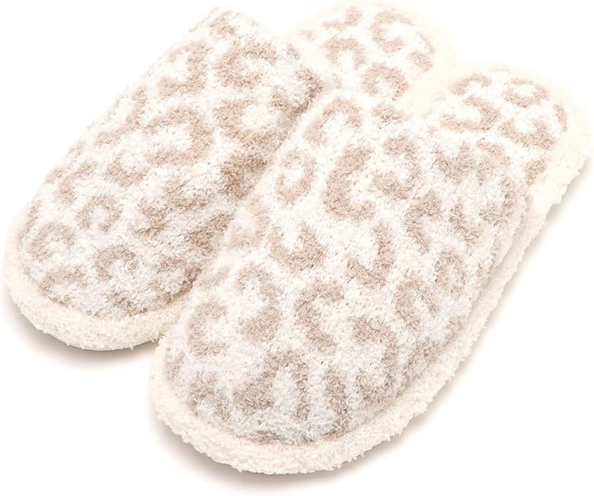 MIRMARU Women’s Animal Print Comfort Fluffy Fuzzy Slip-on House Slippers Open Toe Cross Band In... | Amazon (US)