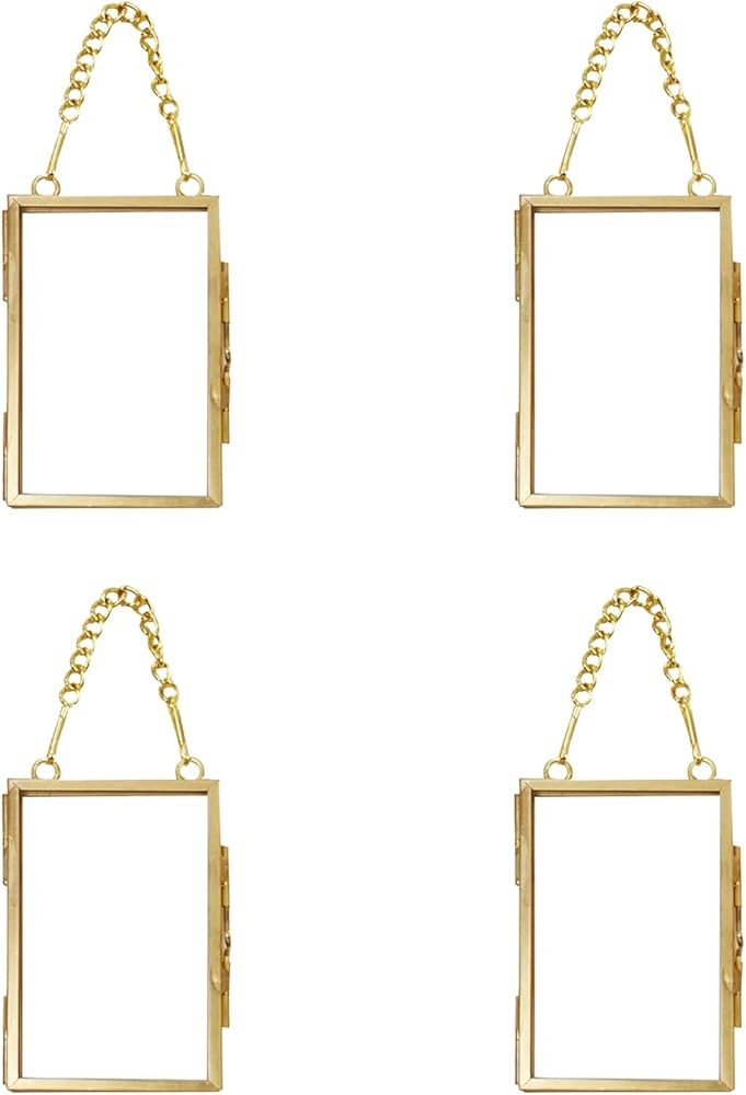Emivery 4Pcs Mini Metal Picture Frame Antique Gold Floating Glass Picture Frame Small Vintage Art... | Amazon (US)