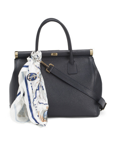 Leather Frame Top Crossbody With Scarf On Handle for Women | Leather/Metal | Marshalls