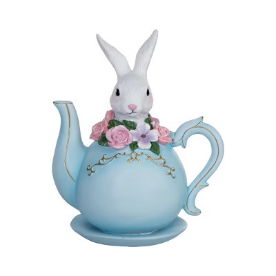Gallerie II White Easter Bunny Blue Flower Teapot Decorative Figurine 6.5" | Target