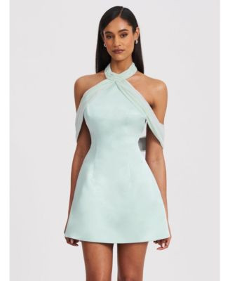 Women's Zafrina Light Cyan Halter Off-shoulder Backless Mini Dress | Macy's