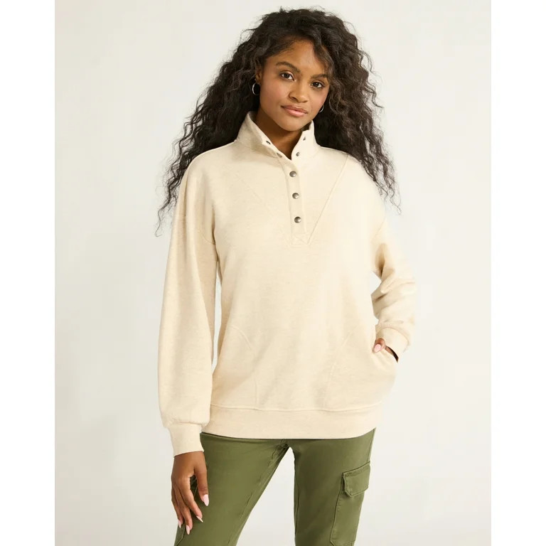 Time and Tru Women's Mock Neck Henley Pullover Sweatshirt, Sizes XS-XXXL | Walmart (US)