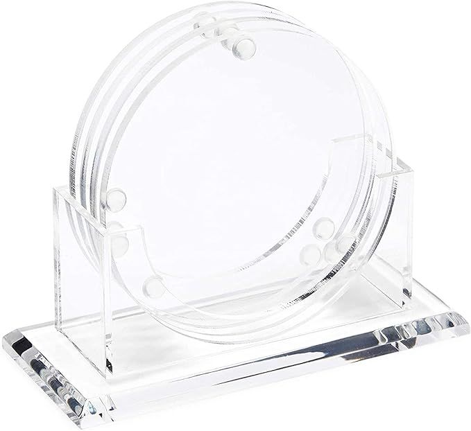 Clear Acrylic Drink Coasters with Stand Holder (4 Inches, 4 Pack) | Amazon (US)