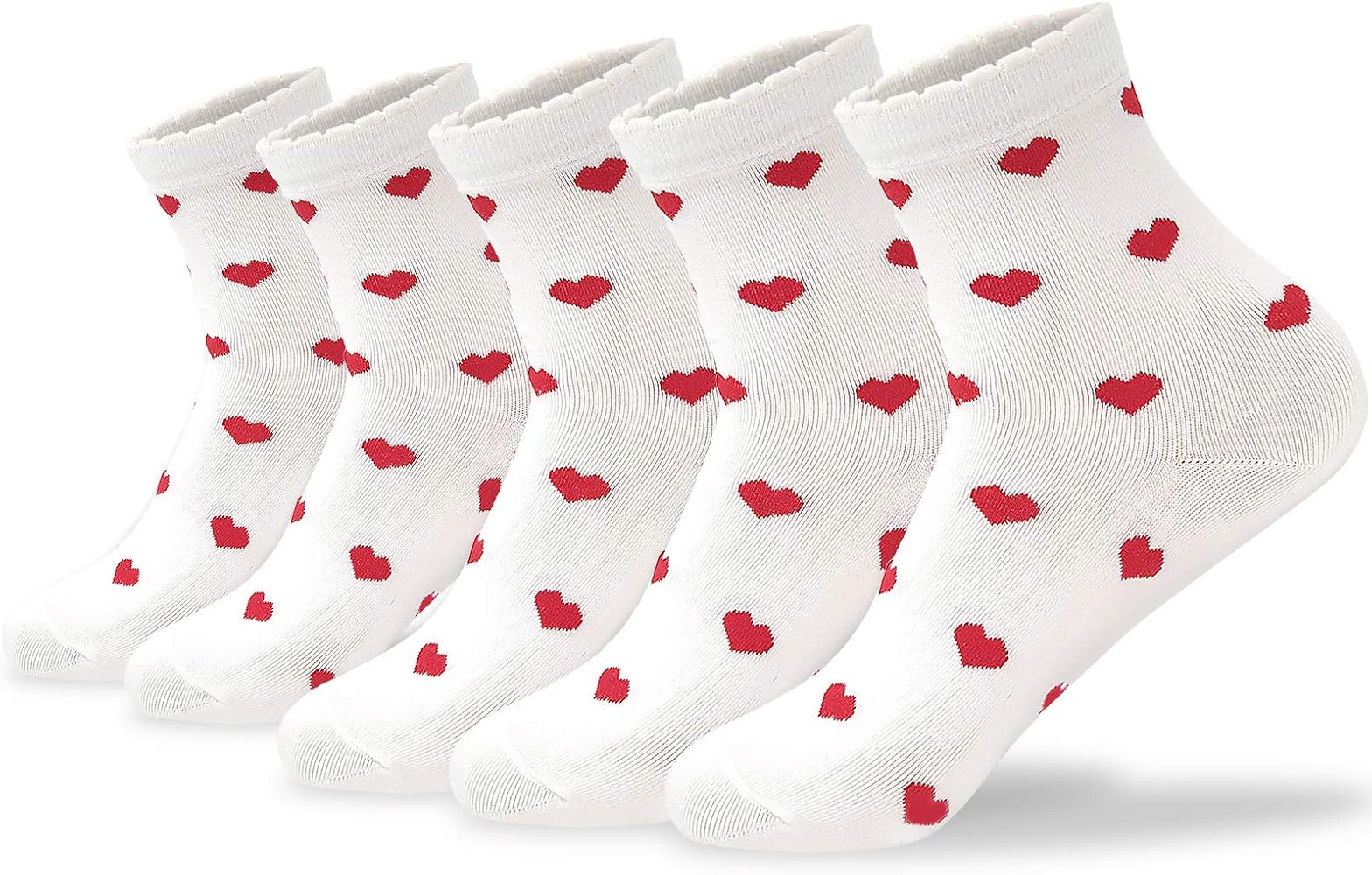 5 Pairs Heart Pattern Crew Socks For Women - Cute Cotton Womens Socks for Size 6,7,8,9,10 by Cuti... | Amazon (US)