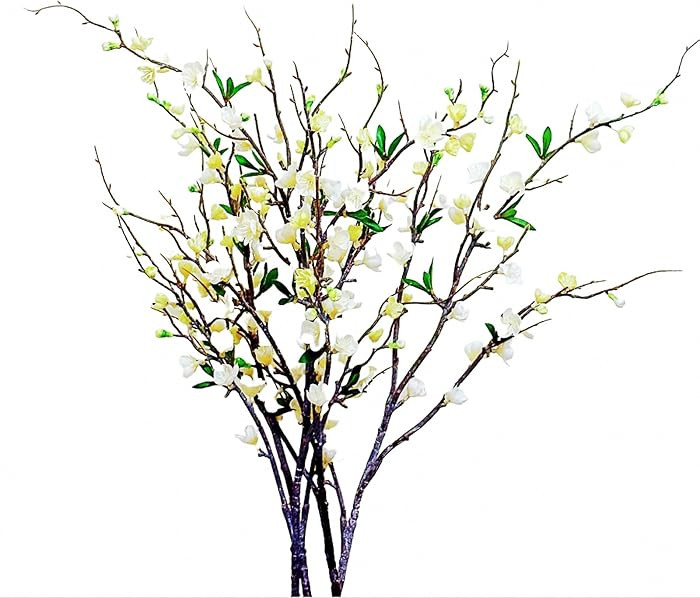 4Pcs Artificial Plum Blossom Fake Silk Cherry Blossom Branches Flowers for Tall Vases, Faux Long ... | Amazon (US)