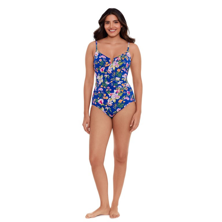 Time and Tru Women's and Women’s Plus Size V Wire Front One Piece Swimsuit | Walmart (US)