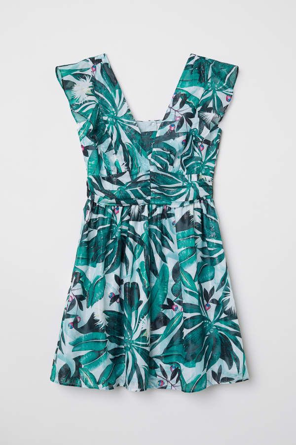 H & M - Patterned Flounced Dress - Lt. turquoise/green patterned - Women | H&M (US)