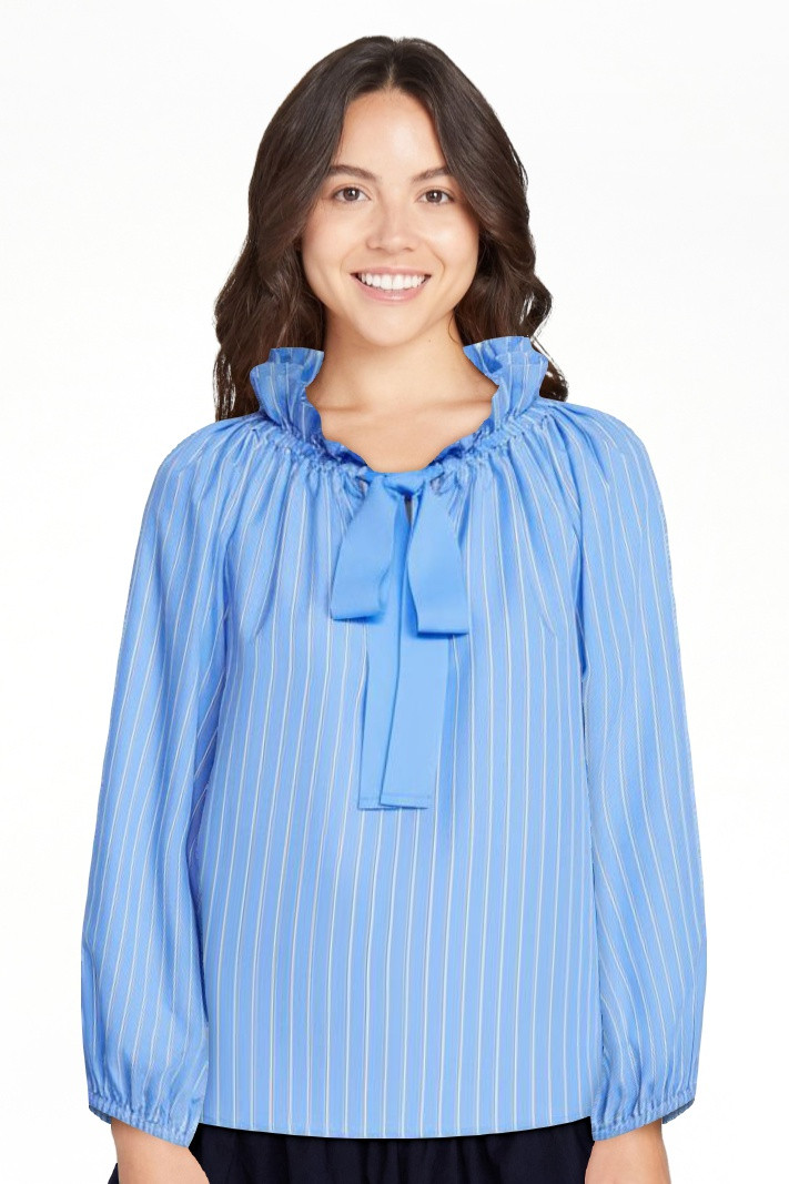 Free Assembly Women's Ruffle Tie Neck Cotton Top with Long Puff Sleeves, Sizes XS-XXL | Walmart (US)