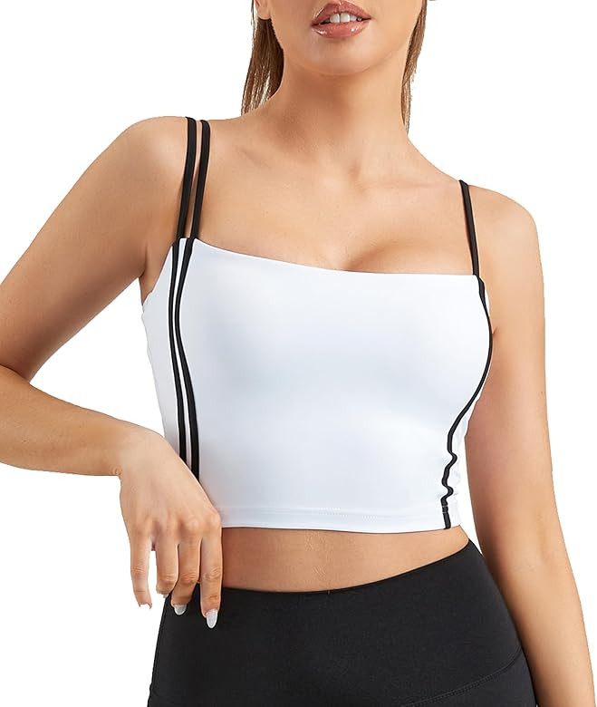 Move With You Womens Padded Sports Bra Spaghetti Strap Tank Tops Longline Workout Bulit in Bra Ta... | Amazon (US)