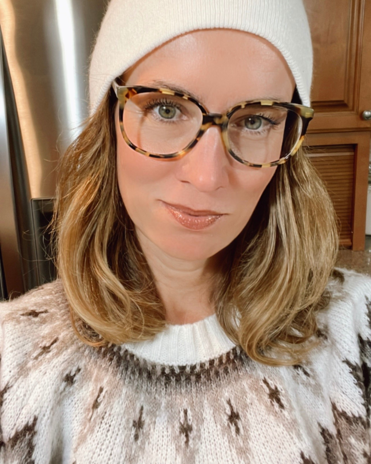 I am ready for fall sweaters and knit beanies!  Favorite fair isle off white and brown sweater with glasses and white knit beanie hat.  #fairisle #fallsweaters #fallstyle #over50style

#LTKOver40 #LTKSaleAlert #LTKStyleTip