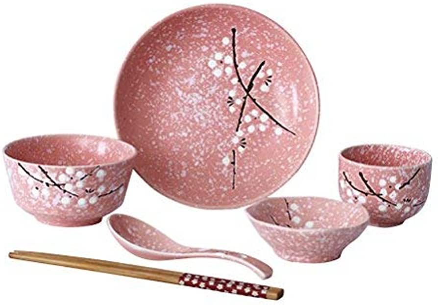 BESTONZON 6pcs Japanese Ceramic Tableware Set Household Ceramic Dinnerware Set (Pink) | Amazon (US)