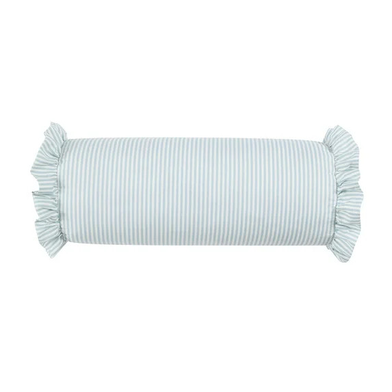 Home Decor Collection 8" x 20" Blue Striped Ruffle Bolster Decorative Pillow | Walmart (US)