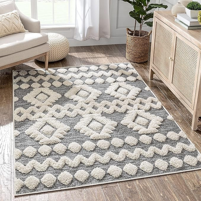 Well Woven Cenar Grey Flat-Weave Hi-Low Pile Diamond Medallion Stripes Moroccan Tribal Area Rug (... | Amazon (US)