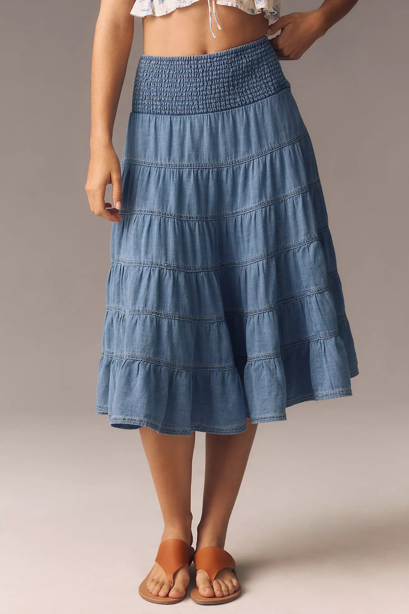 Pilcro Smocked Denim Maxi Skirt | Anthropologie (US)