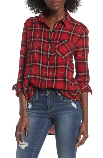 Women's Bp. Plaid Cotton Blend Shirt, Size Small - Red | Nordstrom